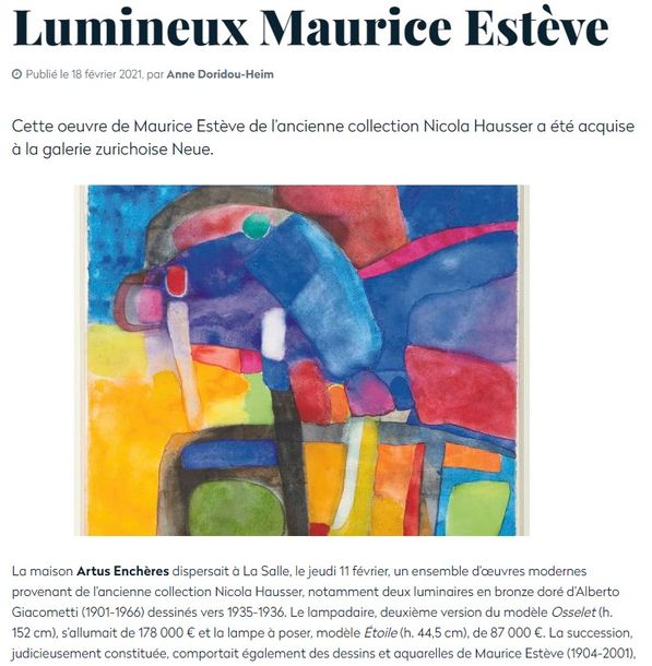 GAZETTE DROUOT | LUMINEUX MAURICE ESTEVE | 18 FEVRIER 2021