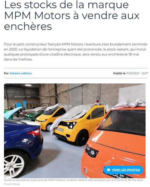 L'ARGUS | LES STOCKS DE LA MARQUE MPM MOTORS A VENDRE AUX ENCHERES | 11 MAI 2021