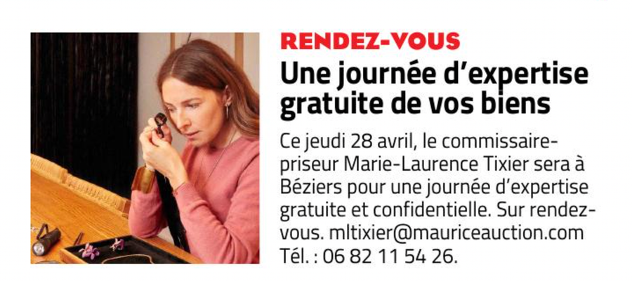 Retrouvez l'article dans Midi Libre sur la journée d'expertise à Béziers le jeudi 28 avril par notre commissaire-priseur Marie-Laurence Tixier 