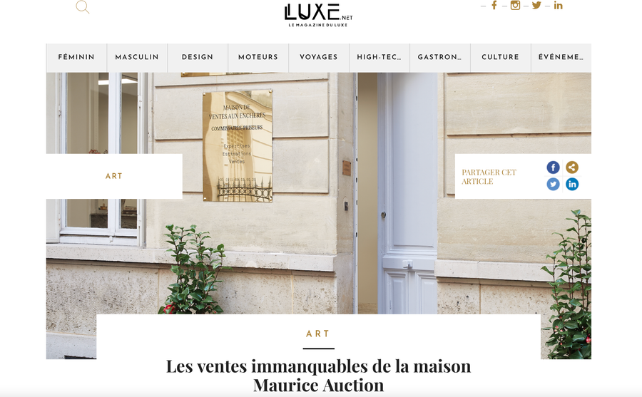 Article dans Luxe.net sur notre maison de vente Maurice Auction et nos futures ventes.