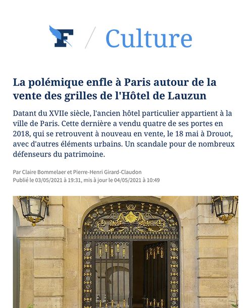 ► La polémique enfle à Paris autour de la vente des grilles de l'Hôtel de Lauzun