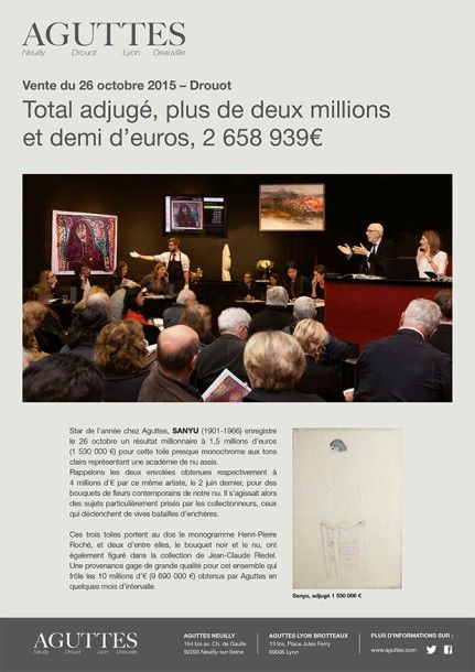 Total adjugé : 2 658 939 € pour la vente de Tableaux Modernes