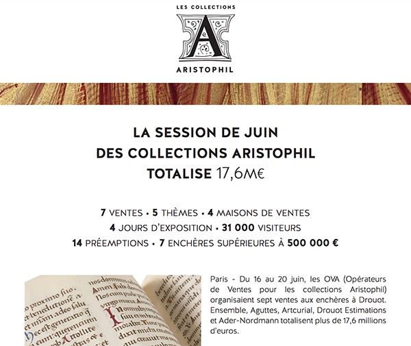 LA SESSION DE JUIN DES COLLECTIONS ARISTOPHIL TOTALISE 17,6M€