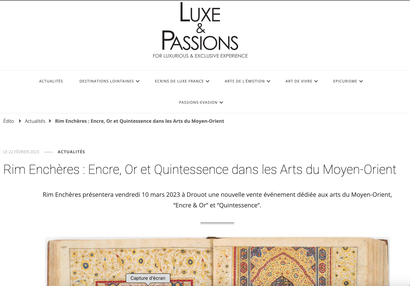 Luxe et Passion : Vente ENCRE ET OR Le 10 mars 2023