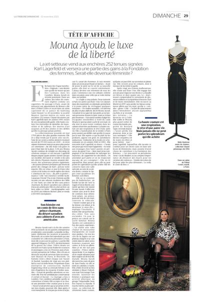 RETROUVEZ L'ARTICLE SUR NOTRE VENTE THE GOLDEN YEARS OF KARL LAGERFELD FOR CHANEL FROM THE MOUNA AYOUB HAUTE COUTURE COLLECTION DANS LA TRIBUNE