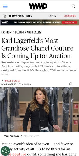 RETROUVEZ L'ARTICLE SUR NOTRE VENTE THE GOLDEN YEARS OF KARL LAGERFELD FOR CHANEL FROM THE MOUNA AYOUB HAUTE COUTURE COLLECTION DANS WWD