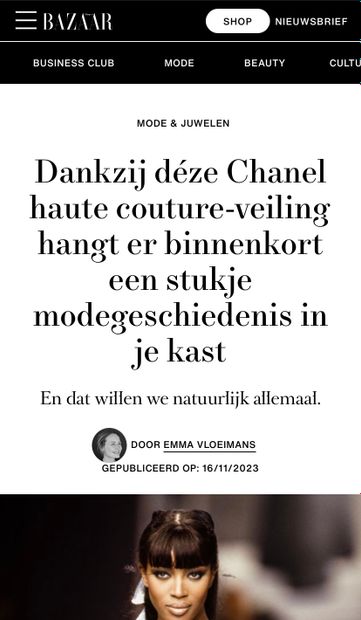 RETROUVEZ L'ARTICLE SUR NOTRE VENTE THE GOLDEN YEARS OF KARL LAGERFELD FOR CHANEL FROM THE MOUNA AYOUB HAUTE COUTURE COLLECTION DANS HARPER'S BAZAAR NETHERLAND