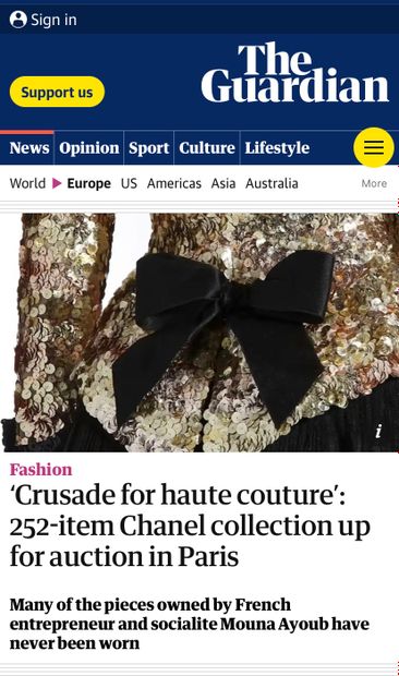 RETROUVEZ L'ARTICLE SUR NOTRE VENTE THE GOLDEN YEARS OF KARL LAGERFELD FOR CHANEL FROM THE MOUNA AYOUB HAUTE COUTURE COLLECTION DANS THE GUARDIAN