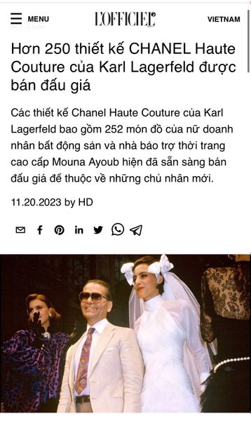 RETROUVEZ L'ARTICLE SUR NOTRE VENTE THE GOLDEN YEARS OF KARL LAGERFELD FOR CHANEL FROM THE MOUNA AYOUB HAUTE COUTURE COLLECTION DANS L'OFFICIEL VIETNAM
