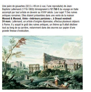Article Gazette Adjugé Paris pour une paire de gouaches de LALLEMAND Vente 24.03.2017
