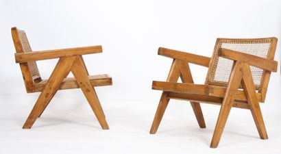 Pierre Jeanneret (1896-1967), set of two easy armchairs.