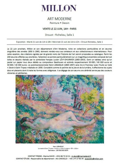 ANNONCE - ART MODERNE & ECOLE DE PARIS 