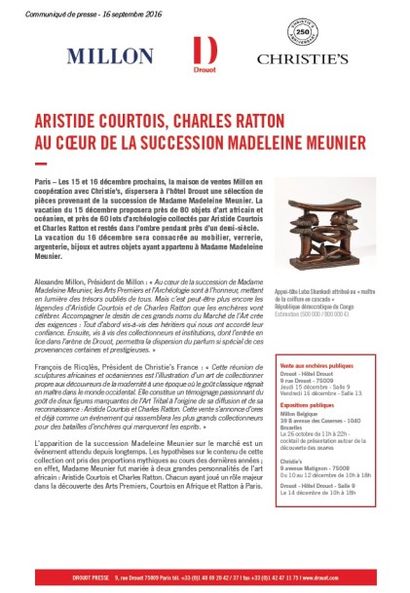 ANNONCE<br> ARISTIDE COURTOIS, CHARLES RATTON <br>AU CŒUR DE LA SUCCESSION MADELEINE MEUNIER 