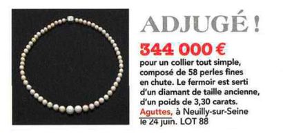 Adjugé 344 000 € pour un collier composé de 58 perles fines