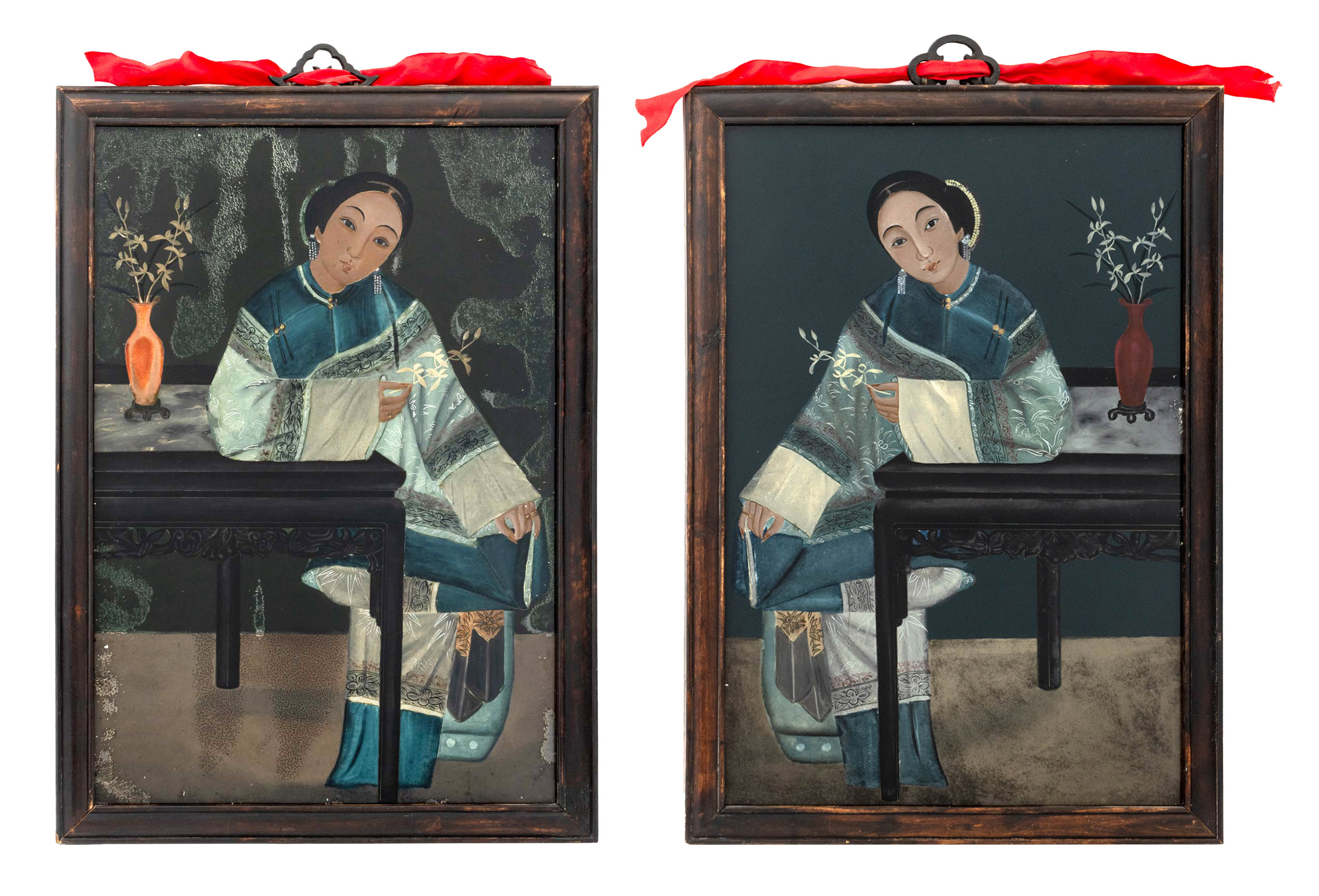 Chinese Reverse Glass Painted Portraits, PairPair... | Asian art: bids