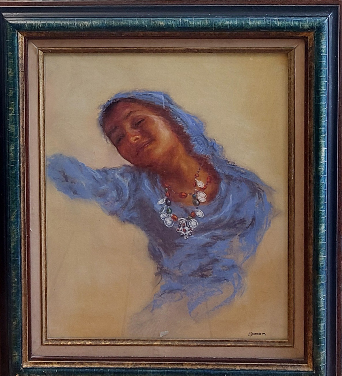 凯瑟琳-达梅隆（1976 年） 女性肖像粉彩画，右下方有签名54 x 44 厘米