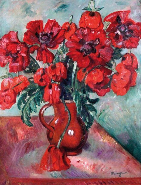 HENRI MANGUIN (1874-1949) Grand vase de pavots,...
