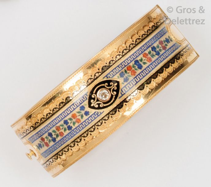 Null Bracelet rigide en or jaune, à motif de frises émaillés polychromes à décor&hellip;