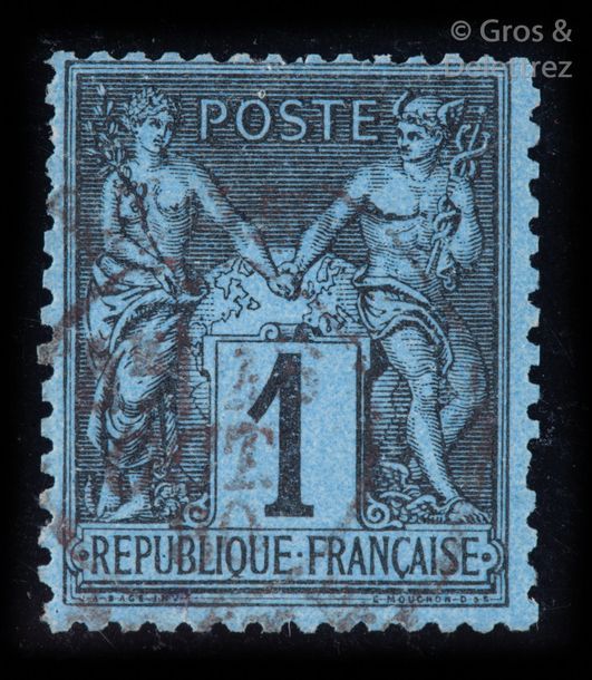 Null FRANCE Émission 1877/78 : 1c NOIR SUR BLEU DE PRUSSE, oblitéré cad. Très be&hellip;