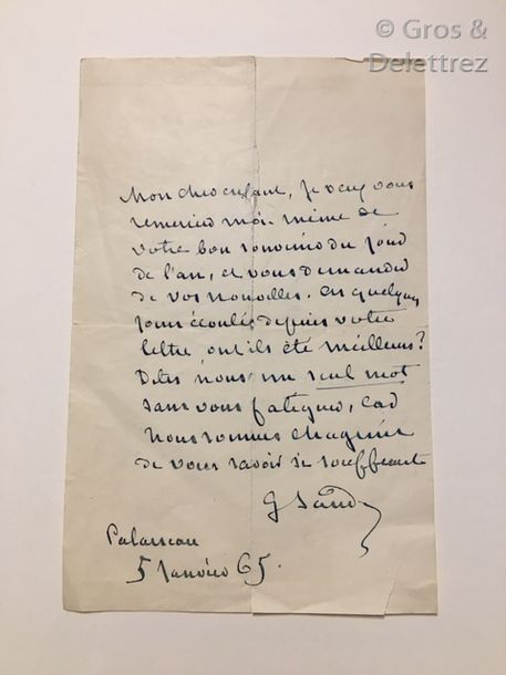 Null George SAND (1804-1876) romancière. Lettre autographe signée, adressée de P&hellip;