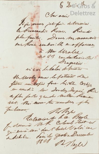 Null STENDHAL, Henri Beyle dit (1783-1842) Ecrivain. Testament autographe signé &hellip;