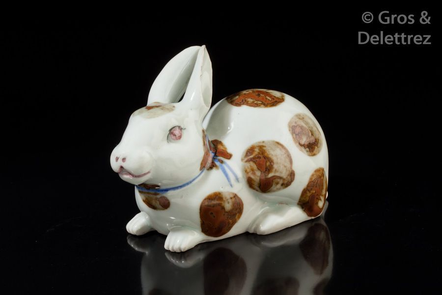 Null Statuette en porcelaine d’Hirado représentant un lapin, avec fourrure brun &hellip;