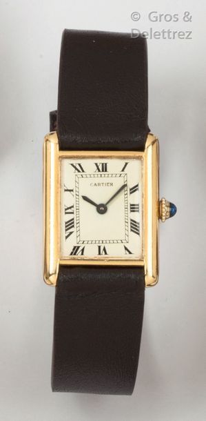 CARTIER " Tank " - Wrist watch in yellow gold, rectangular case, cream dial with&hellip;