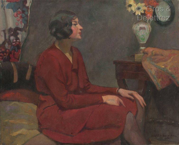 Null André MEAUX SAINT MARC (1885-1941)

坐着的女人，1930年

油画

右下角有签名和日期

65 x 81厘米