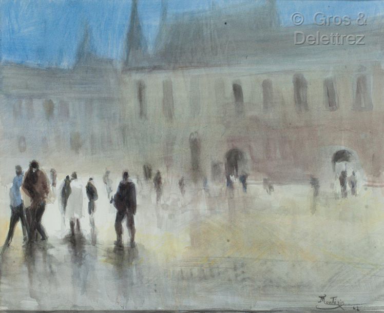 Null School of the 20th century

Lively square 

Watercolour on paper

Signed lo&hellip;