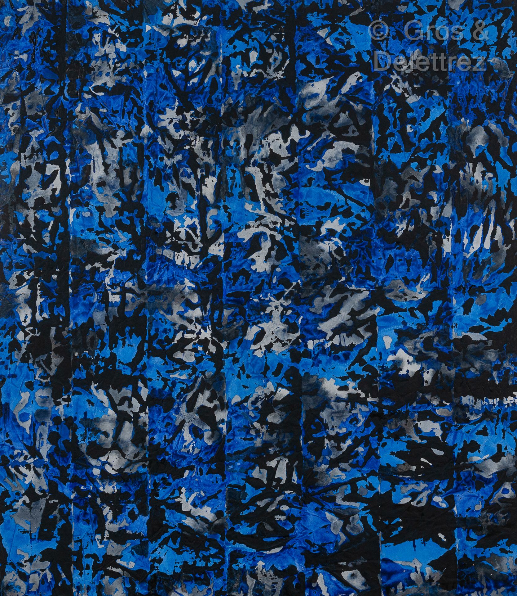 Claire PICHAUD (1935-2017) 无题》，1989年

丙烯酸在皱巴巴的画布上

(蓝黑色)

背面有日期

200 x 175 cm

C&hellip;