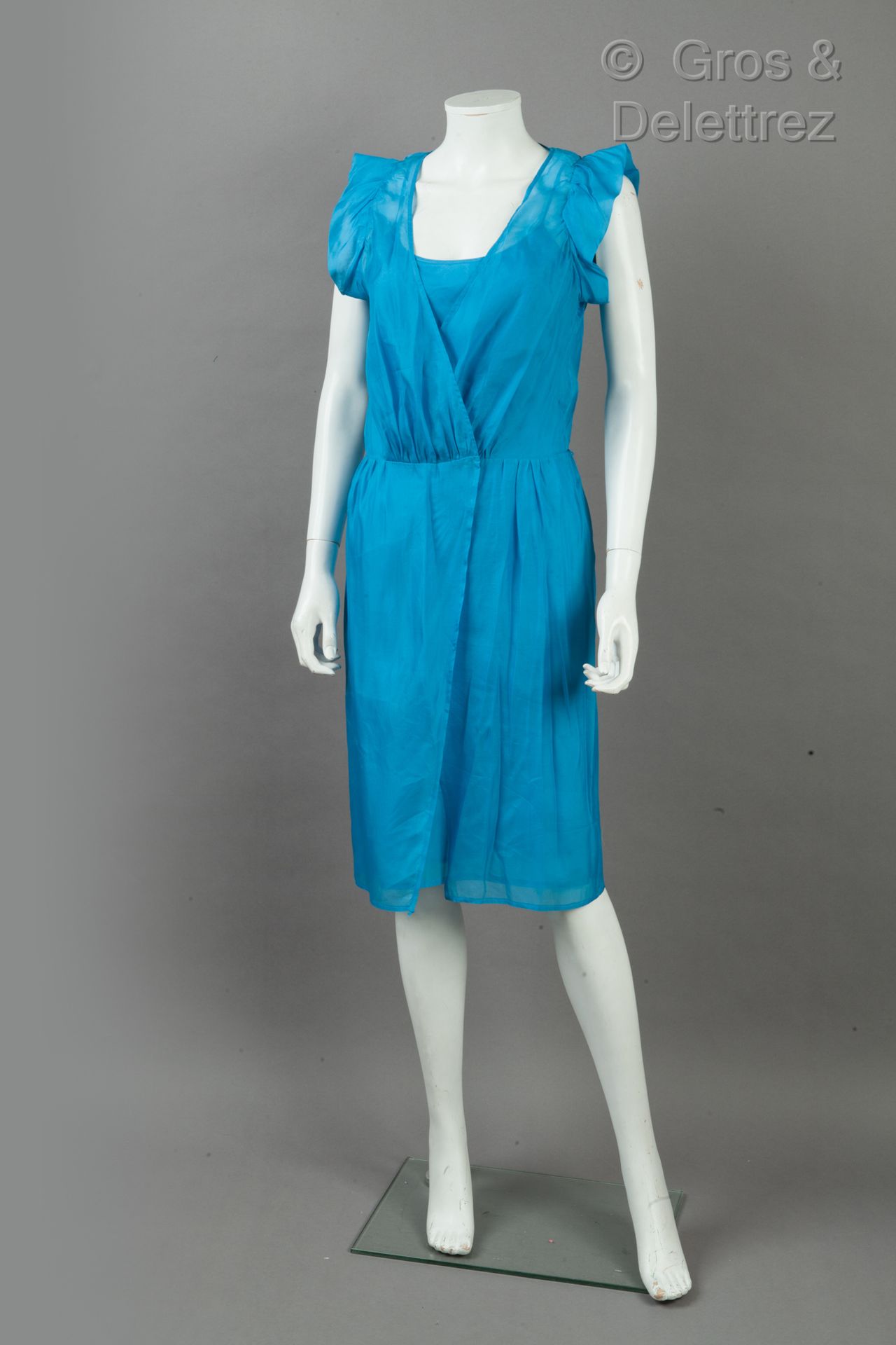 BOSS Set in blue chiffon crepe made up of a dress with thin straps, and its coat&hellip;