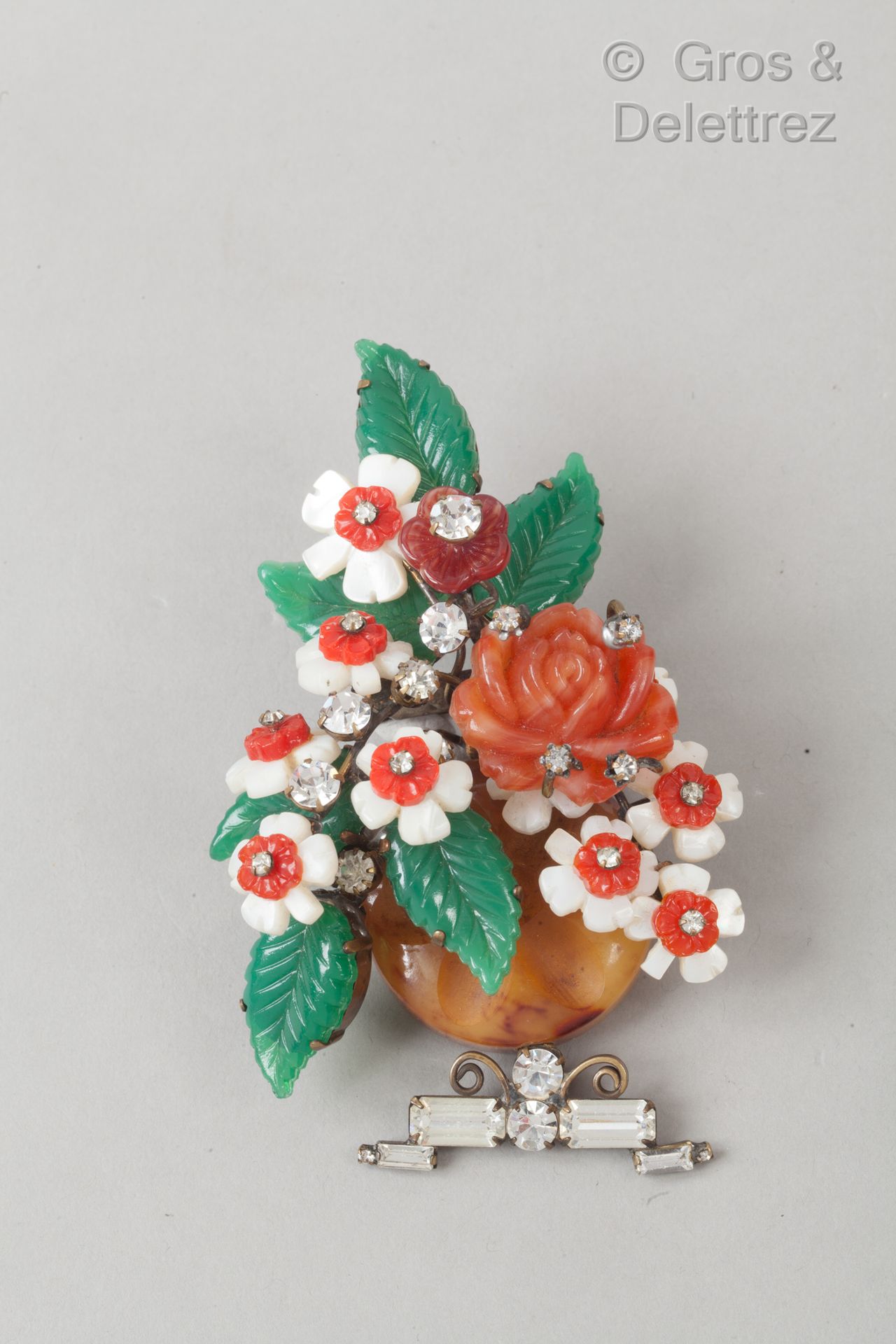 VRBA Circa 2000

Multicolored glass paste bouquet brooch, mother-of-pearl, rhine&hellip;
