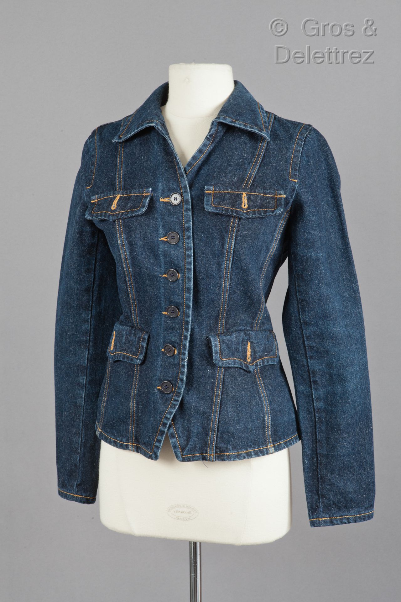 Yves SAINT LAURENT Variation Jeans Raw denim jacket, small collar, single-breast&hellip;