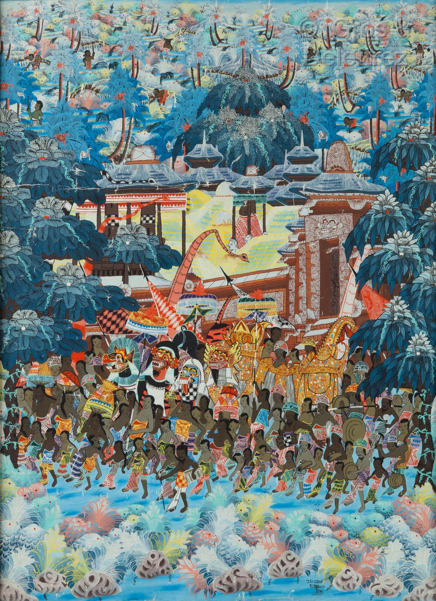 Null ECOLE DE BALI Procession Gouache 纸本水粉，下方有签名："JKt SAMA/BONGKASA/BALI"（小事故）86&hellip;