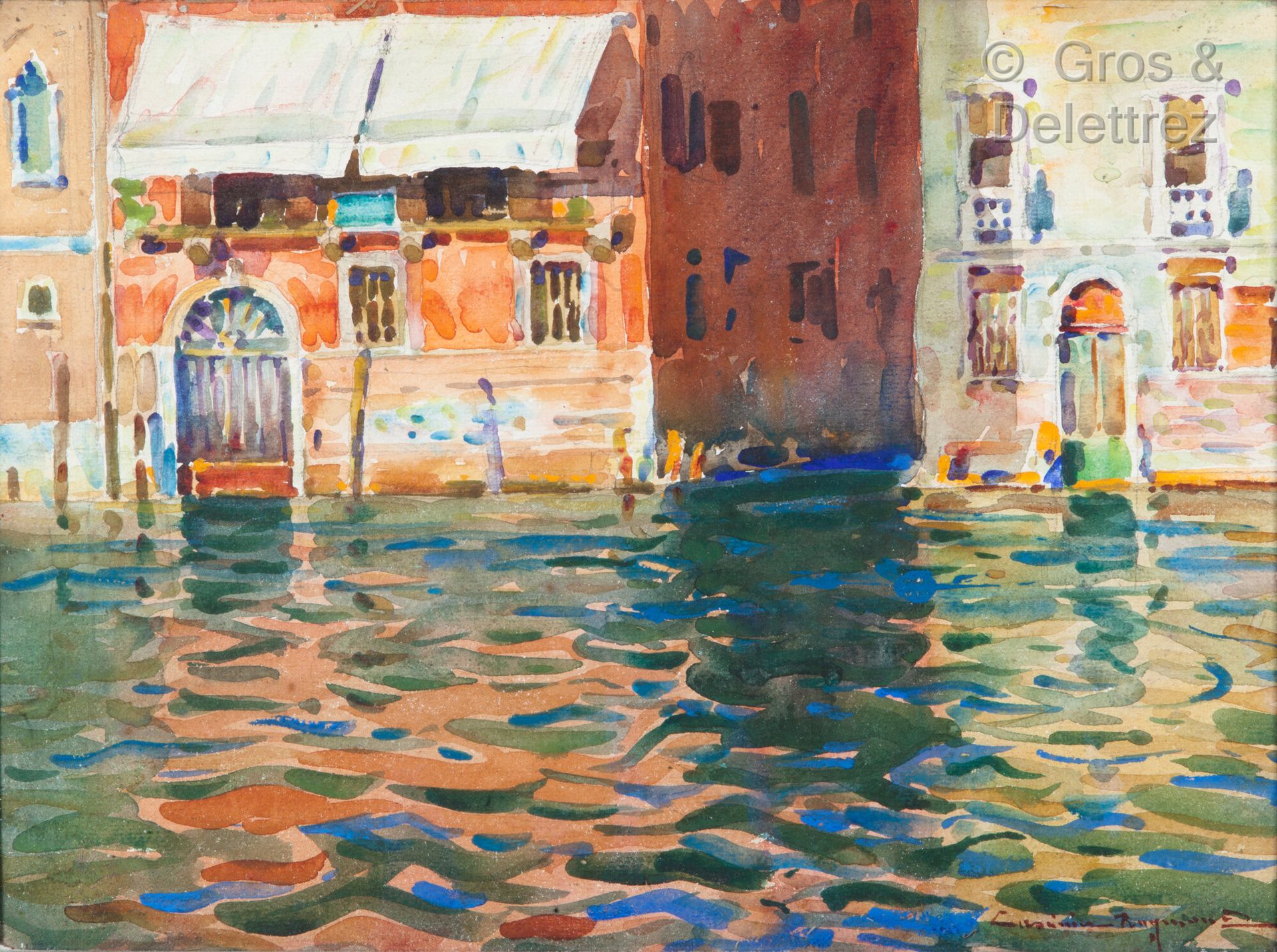 Null 卡西米尔-雷蒙德（1893-1939）威尼斯运河 水彩画右下角签名
