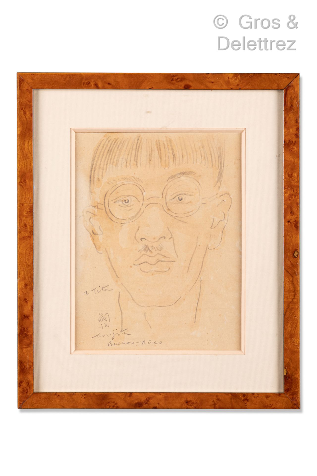 Null LÉONARD FOUJITA (1886 - 1968) Autoportrait, 1932 Crayon et aquarelle sur pa&hellip;