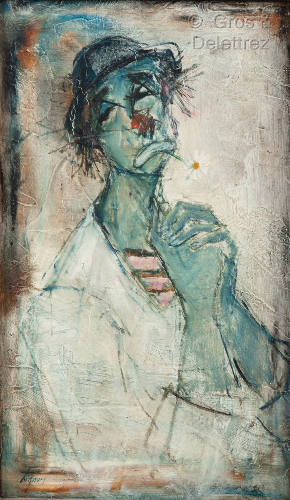 Null Bernard LIGNON (1928) Clown triste Huile sur toile signée en bas à gauche 4&hellip;
