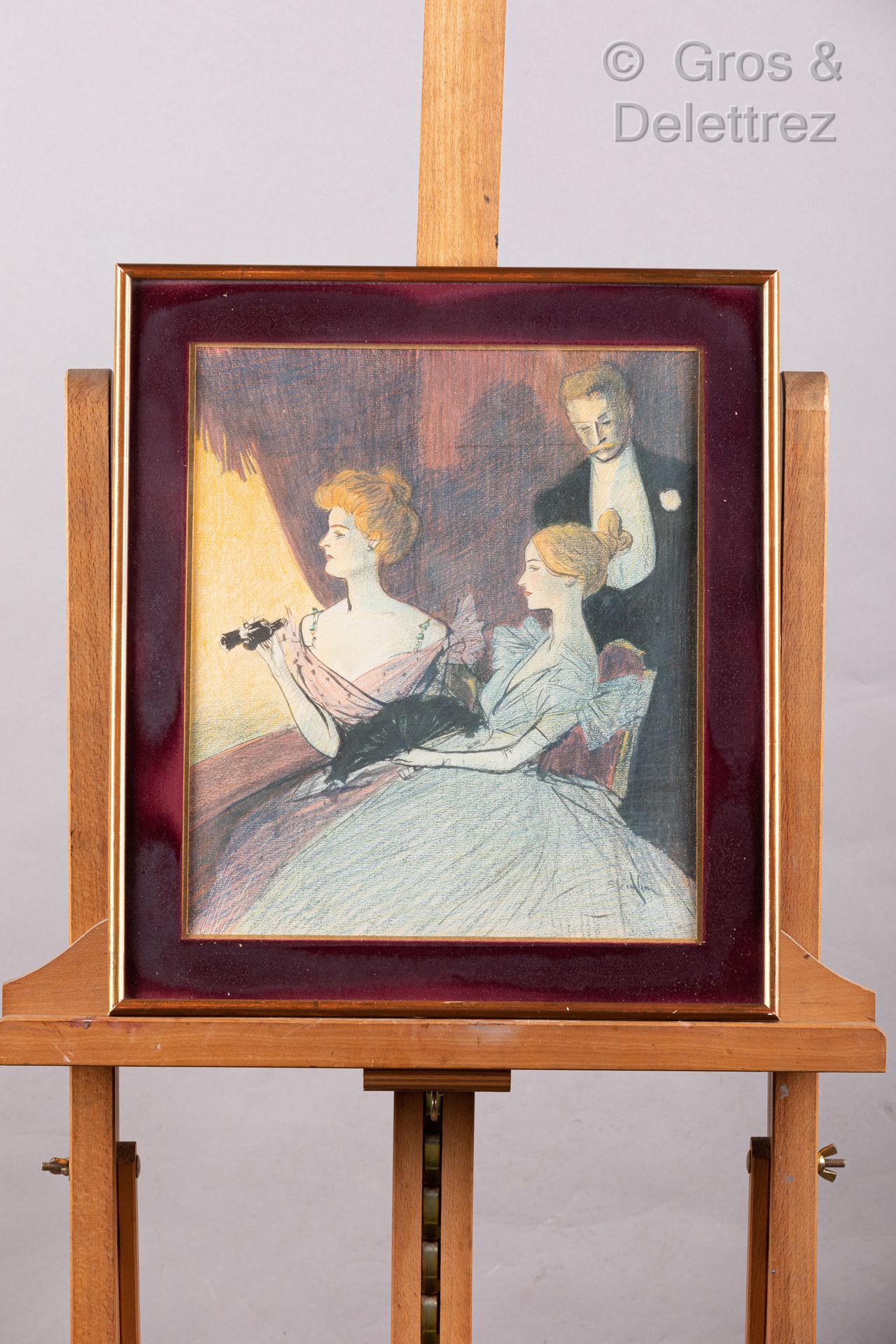 Null 斯泰奥菲勒-斯泰因伦（1859 - 1923） 两个女人和一个男人在更衣室里 笔，墨水和铅笔在纸上。右下角有签名 38 x 32 厘米。(纸张：42 &hellip;