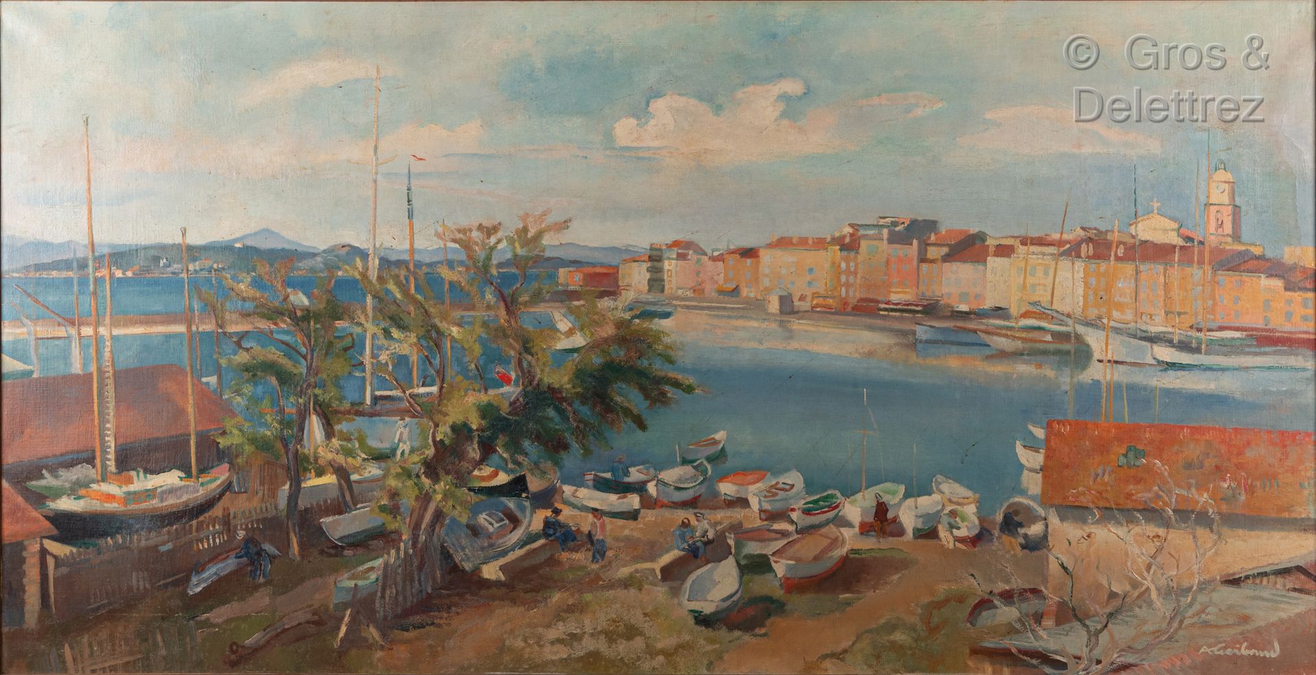 Null ABEL GERBAUD (1888 - 1954) 圣特罗佩，船厂 布面油画。右下角有签名 90.5 x 173.5 厘米。