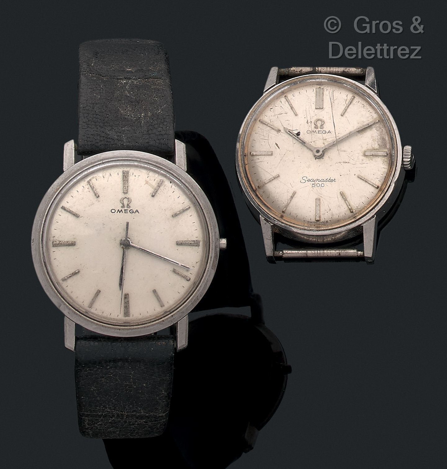 OMEGA 60年代的2块钢制手表。有一个缺少上弦器。