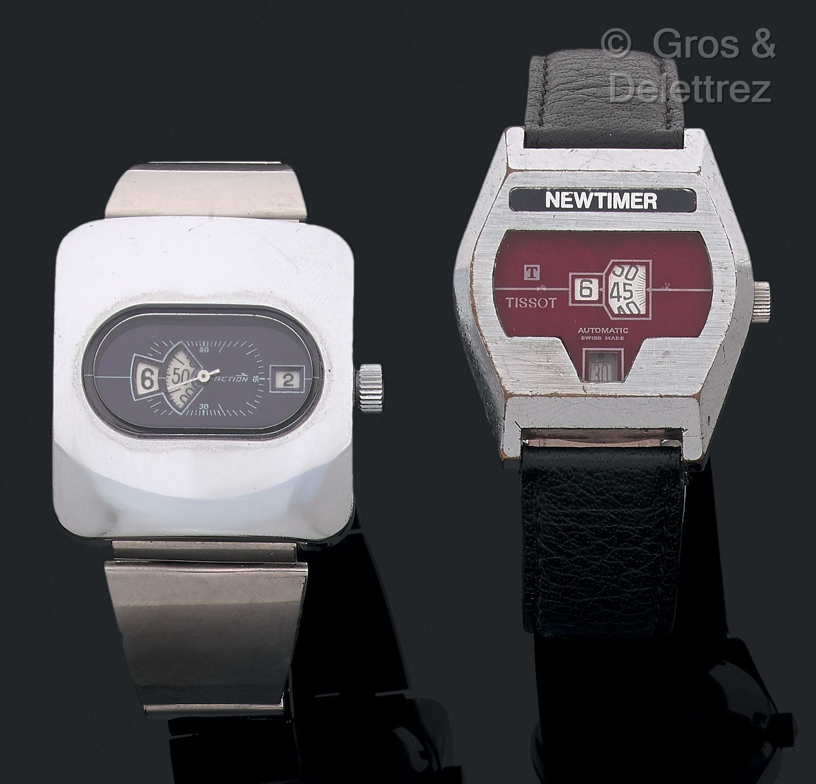 Null 一套2只的手表 

Tissot newtimer

约1970年。Ref 45601-1

带数字显示的男士手表。波尔多式表盘，小时、分钟和6点钟位&hellip;
