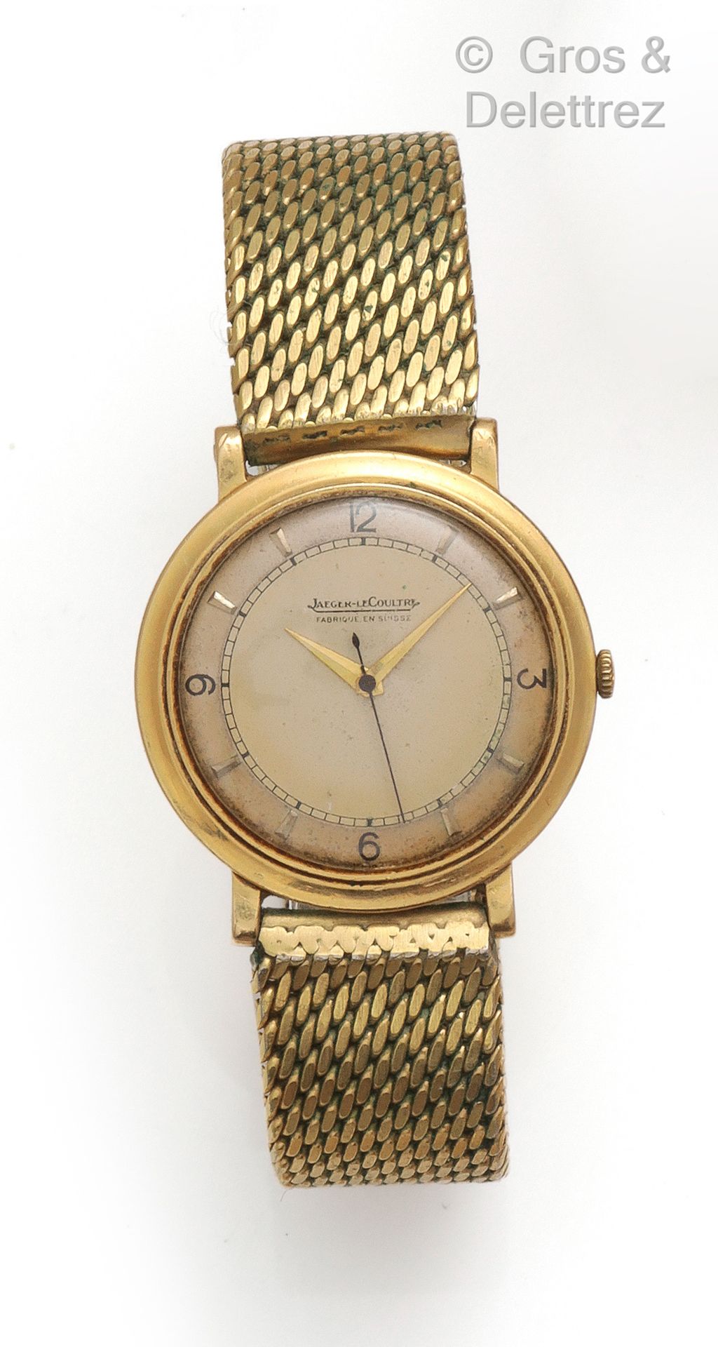 JAEGER LECOULTRE Bracelet-montre en or jaune, boîtier rond, anses stylisées. Cad&hellip;