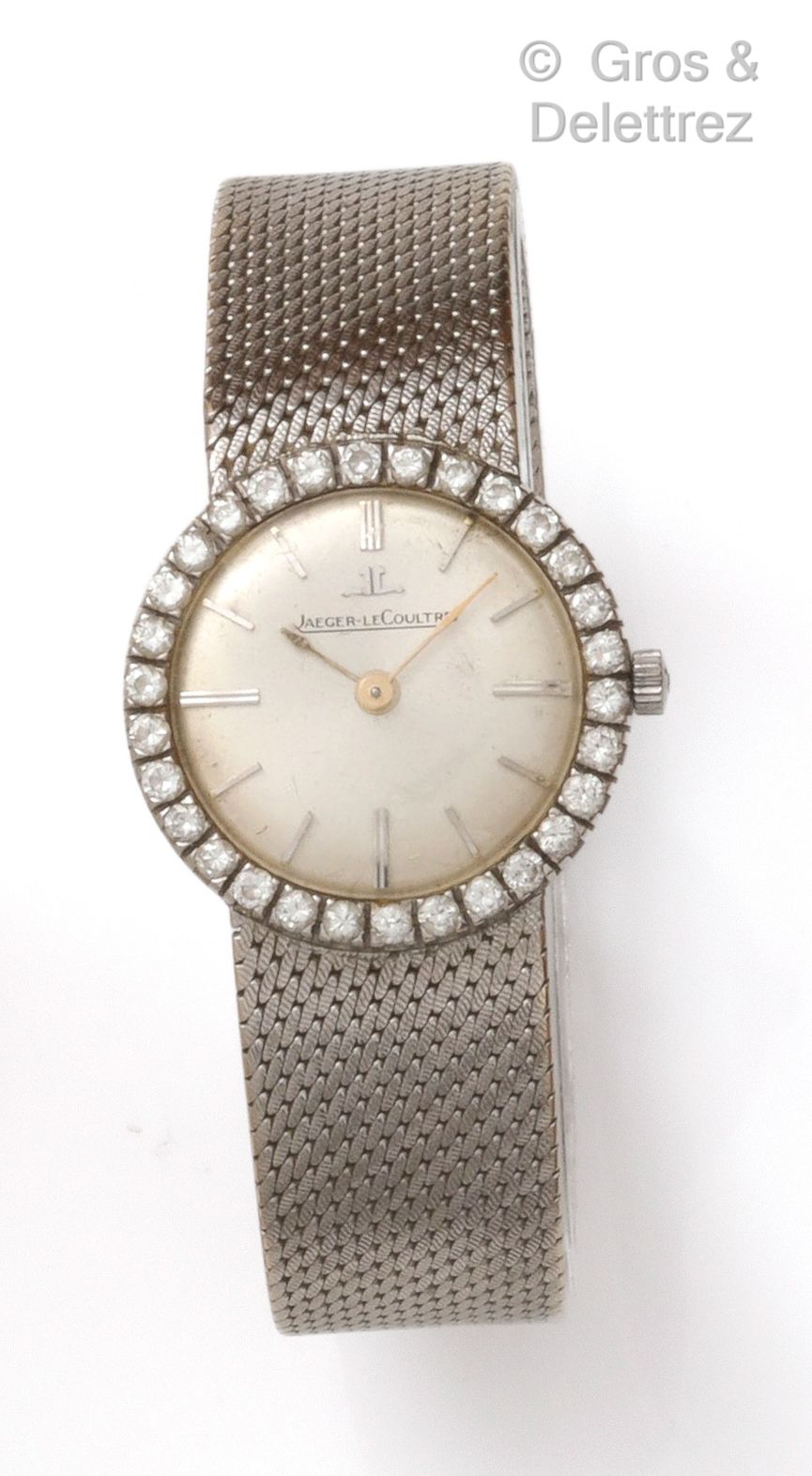 JAEGER LECOULTRE Bracelet-montre de dame en or gris, boîtier rond entouré de dia&hellip;