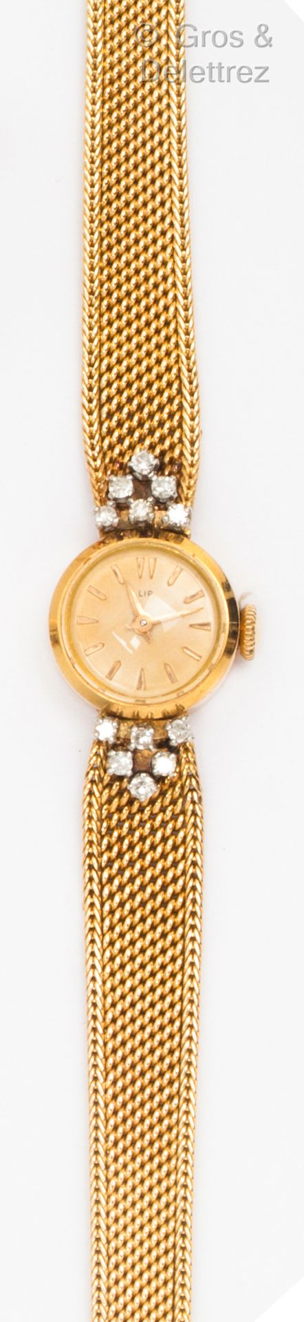 LIP Yellow gold ladies' watch, round case, gold dial with applied baton hour mar&hellip;