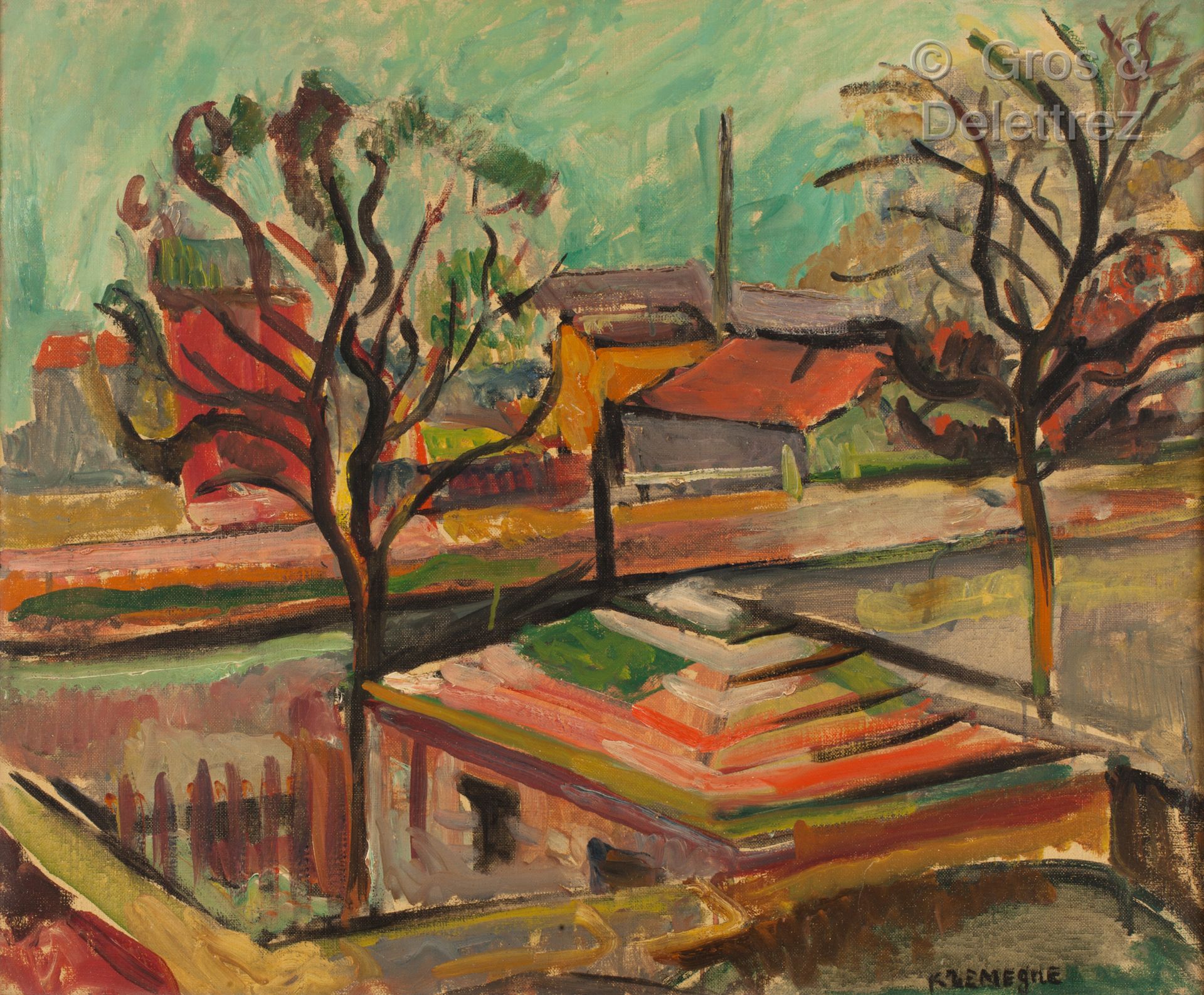 Pinchus KREMEGNE (1890-1981) Le Hameau

Huile sur toile. 

Signée en bas à droit&hellip;