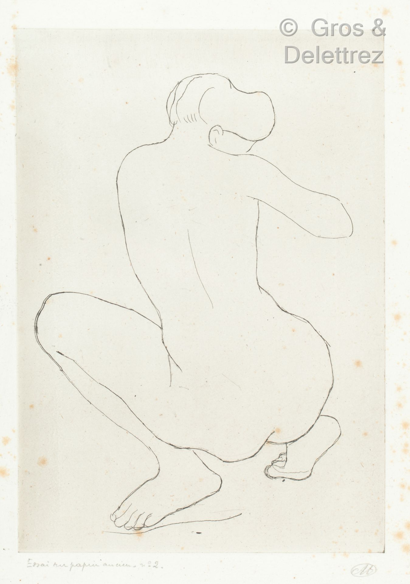 Aristide MAILLOL (1861 -1944) 1926年，从后面蹲着的女人。

印有 "essai n°2 sur papier ancien "&hellip;