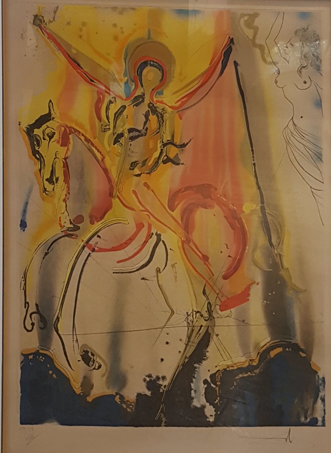 Salvador DALI (1904 - 1989) 骑手胜利了。

已签名的石版画，编号129/197，略微发黄。

75 x 57 厘米