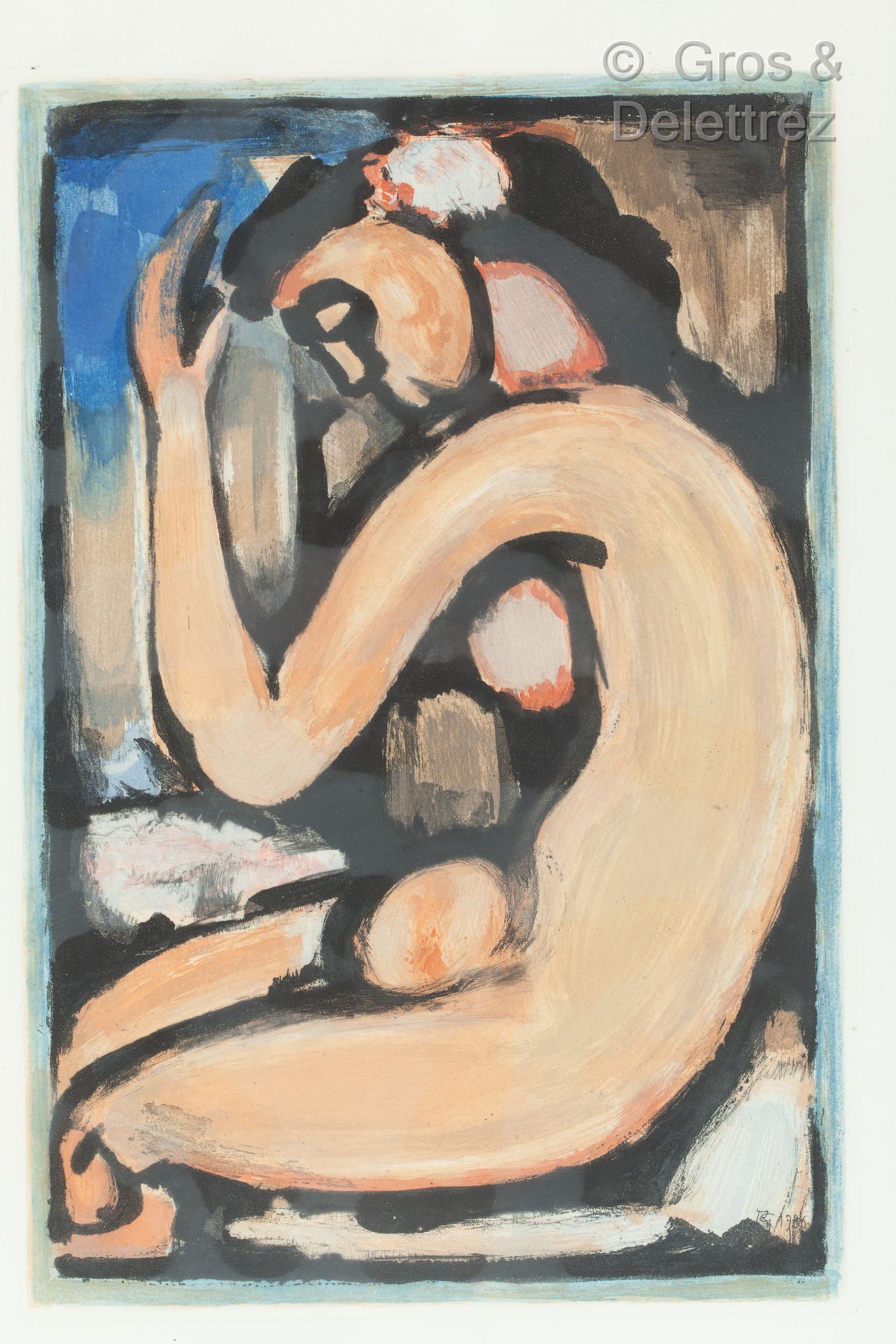 Georges ROUAULT (1871 – 1958) 坐在侧面的裸体。1936年至1938年，《恶之花》系列中的图版。

彩色水印，右下角印有字母和日期。&hellip;