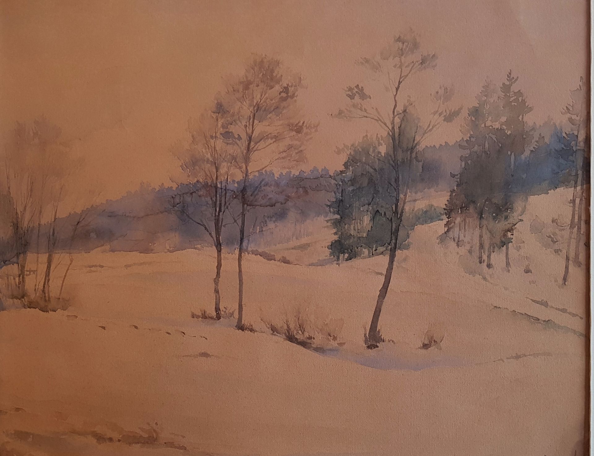 Emil CZECH (1862-1929) 被雪覆盖的树木景观，1895年

纸上水彩画。

右下方有签名和日期。

21 x 25厘米