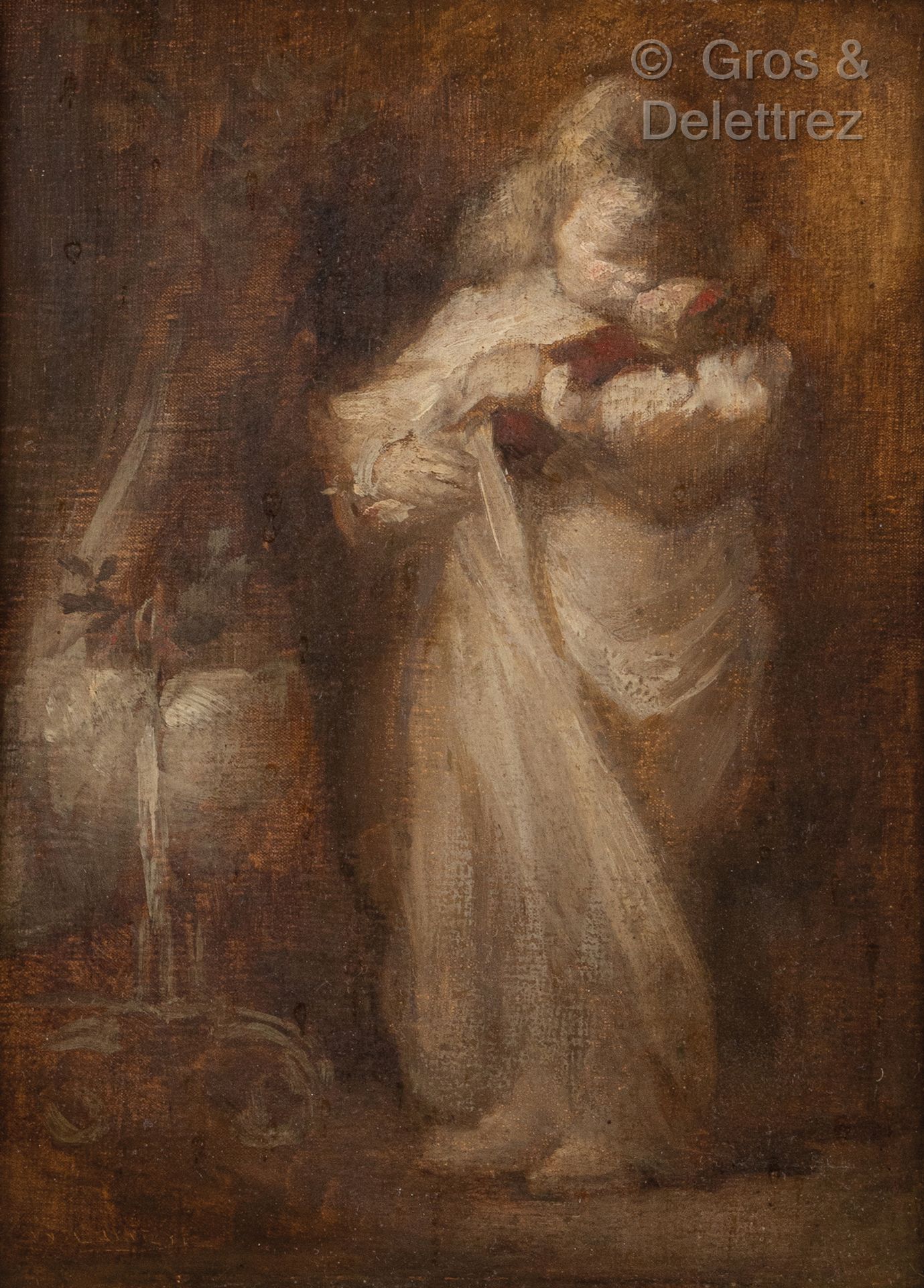 Eugène CARRIÈRE (1849-1906) 
亲吻娃娃




布面油画。 




左下方有签名。 




33,5 x 24,5 cm



&hellip;